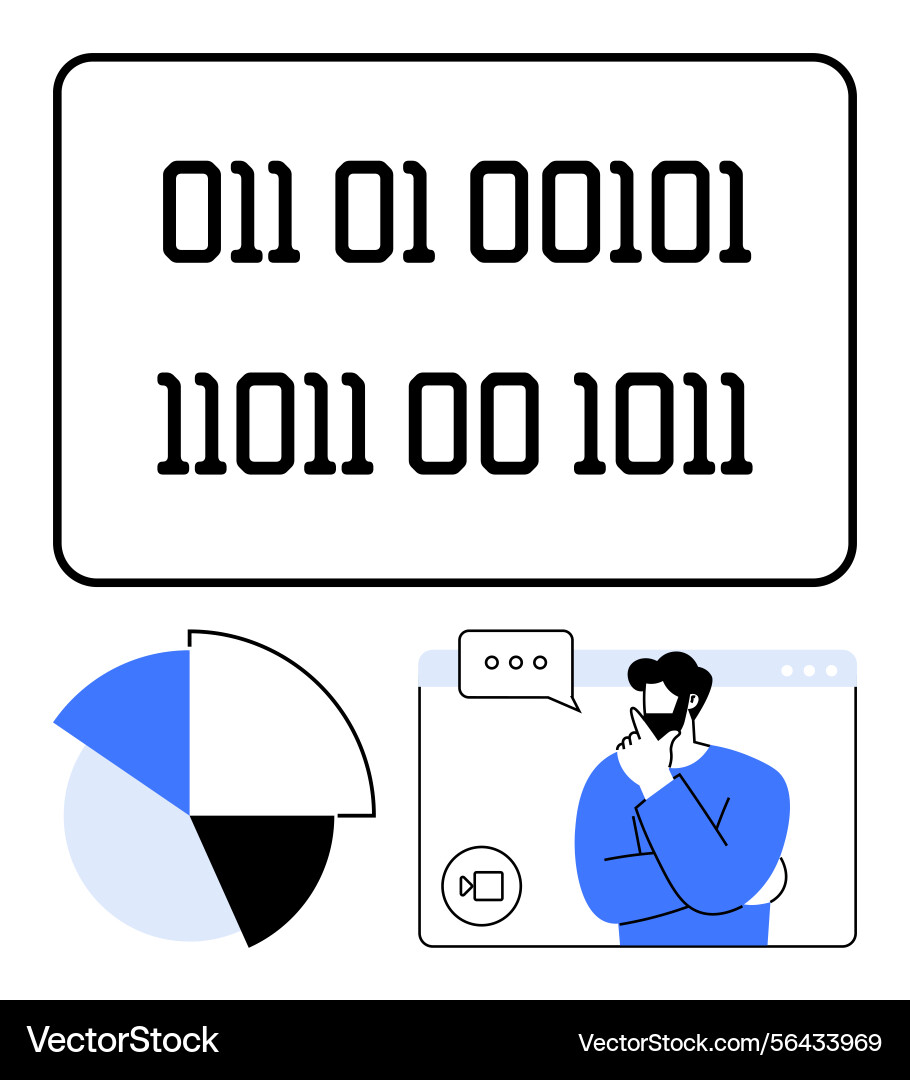 Binärcode-Datenanalysediagramm und virtuelle Binärcode-Datenanalysediagramm und virtuelle vektorbild