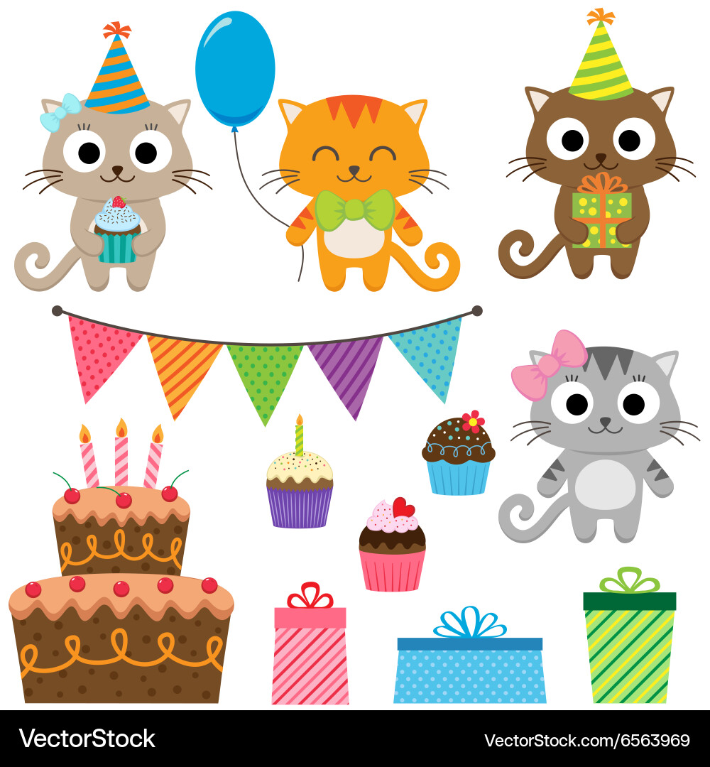 Cute Birthday Party with Cats Vector Image