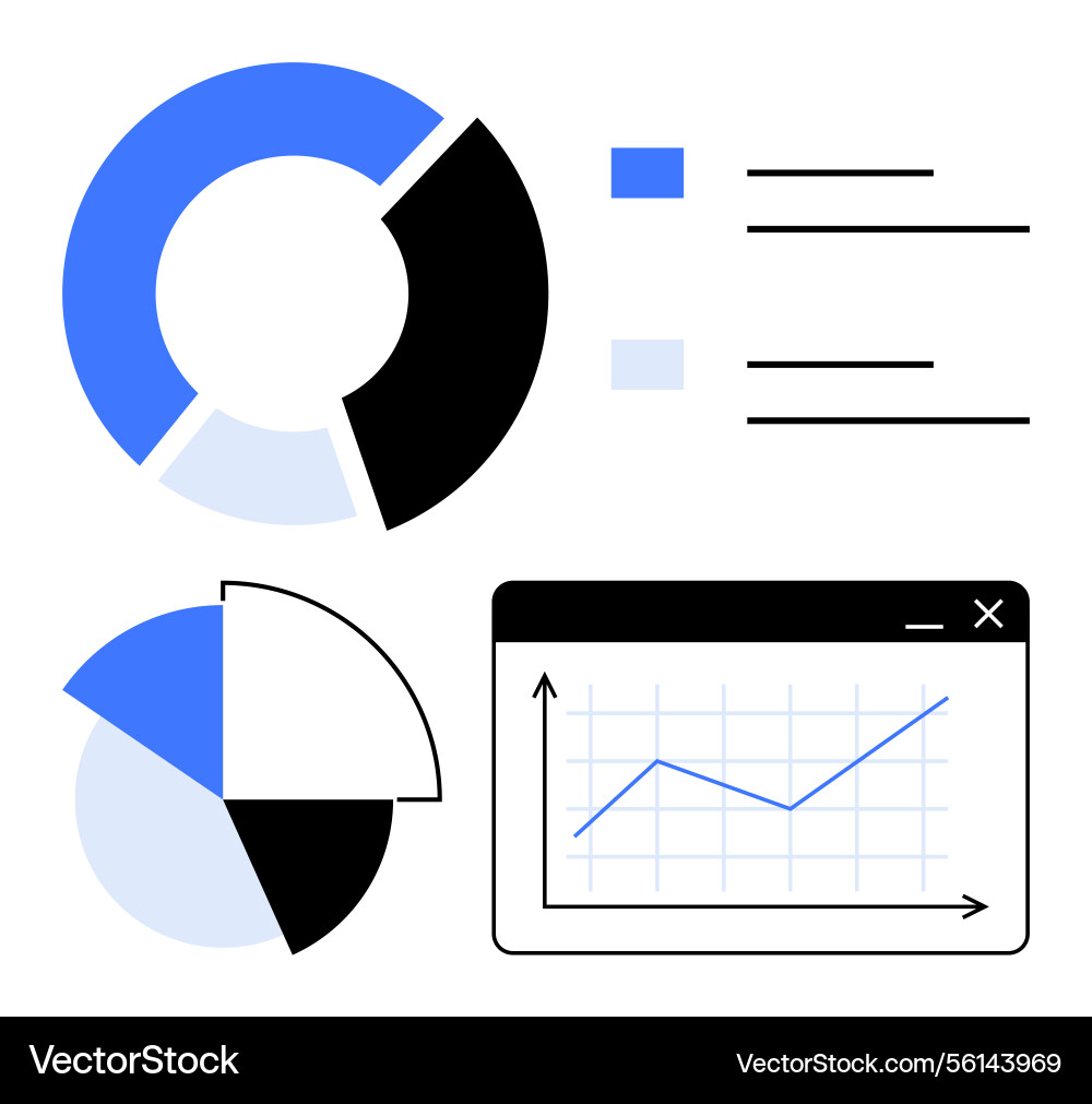 Data analysis with pie charts and line graph Data analysis with pie charts and line graph vector image