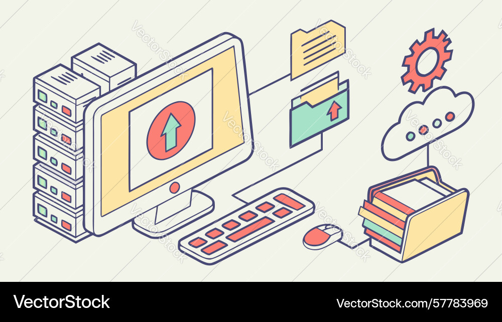 Desktop computer with monitor keyboard vector image