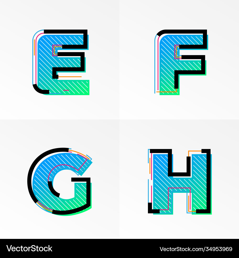 Font alphabet set letters e f g h gradient color Font alphabet set letters e f g h gradient color vector image