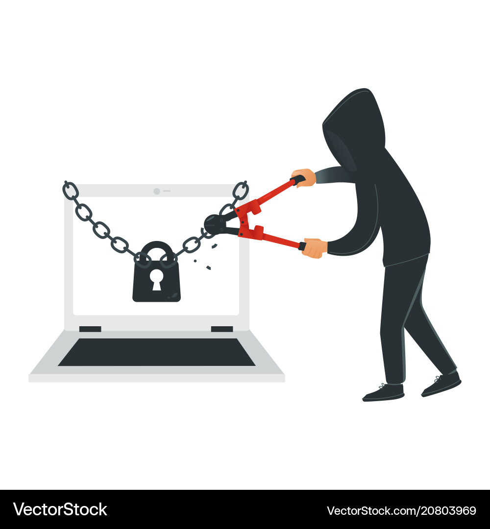 Hacker Breaking into Laptop Security vector image