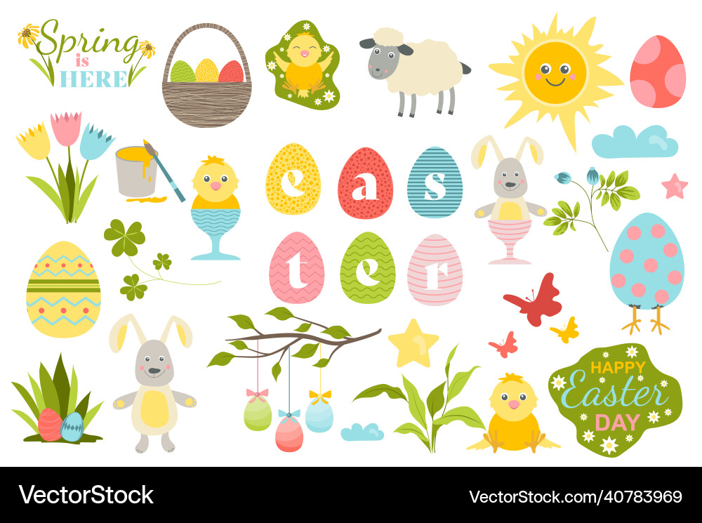 Happy easter collection in flat design festive Happy easter collection in flat design festive vector image
