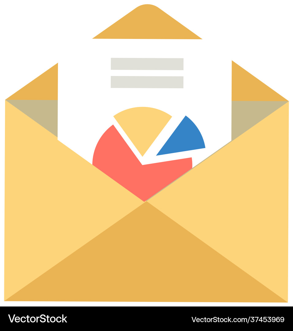 Opened yellow envelope with document and color vector image