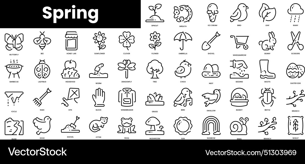 Set of outline spring icons minimalist thin Set of outline spring icons minimalist thin vector image