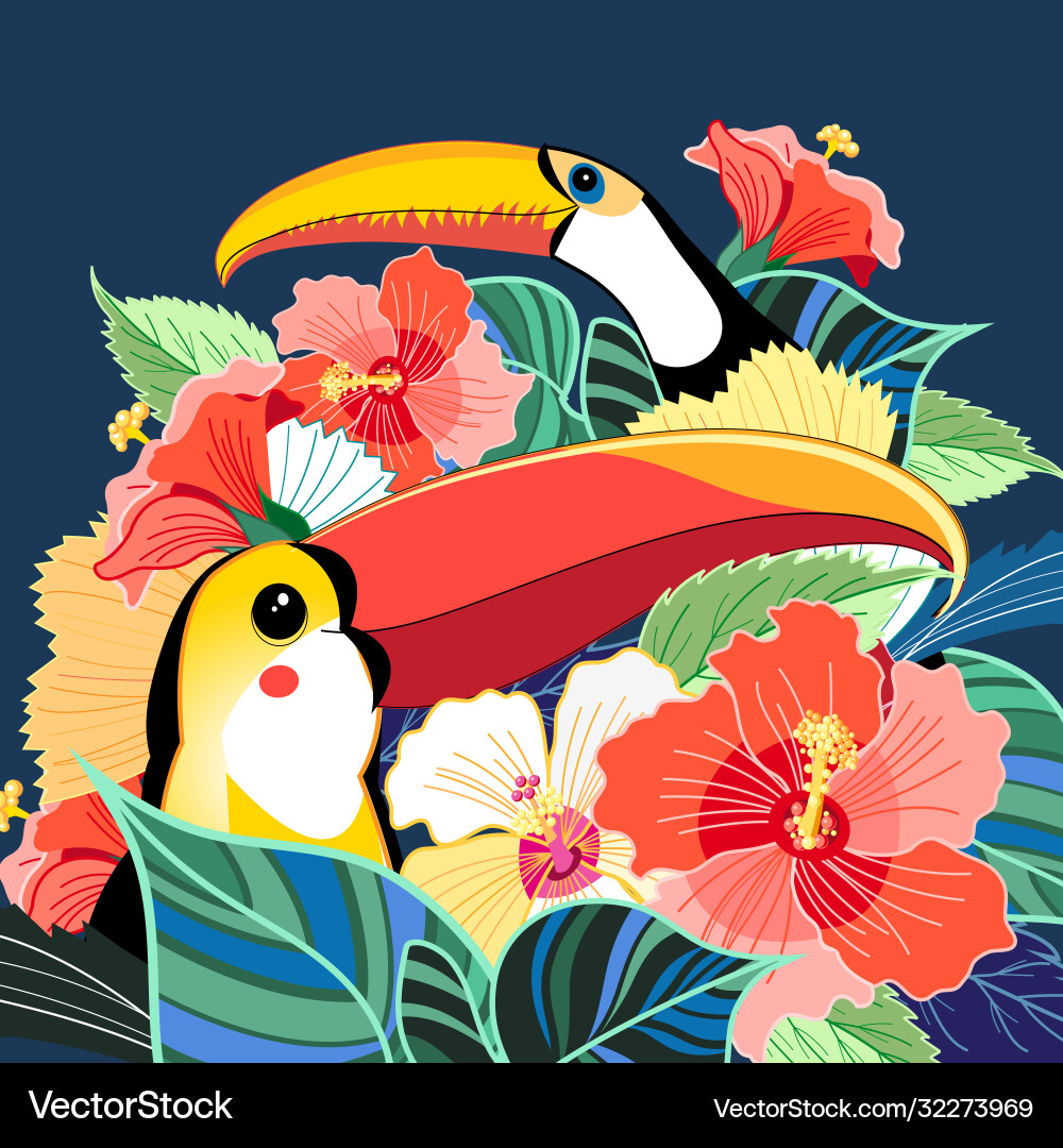 Toucans Paradies und Pflanzen Toucans Paradies und Pflanzen vektorbild
