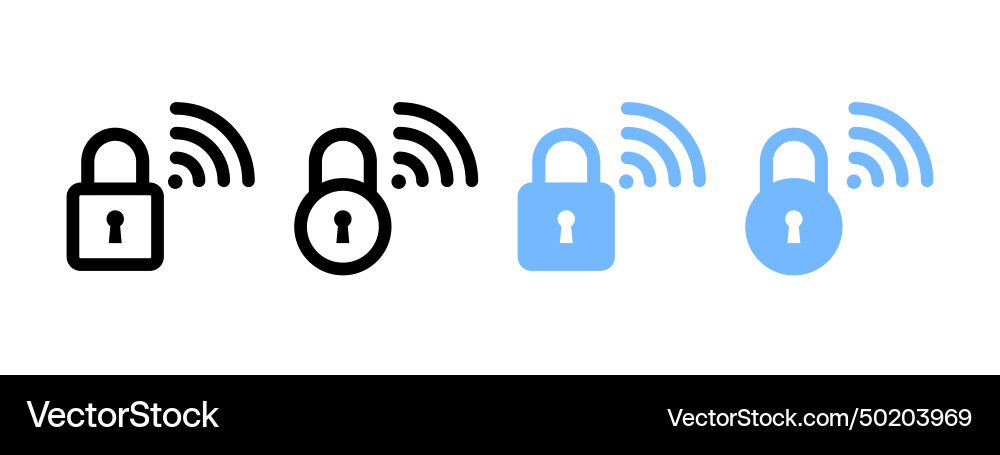WiFi Security Icons - Lock & Network vector image
