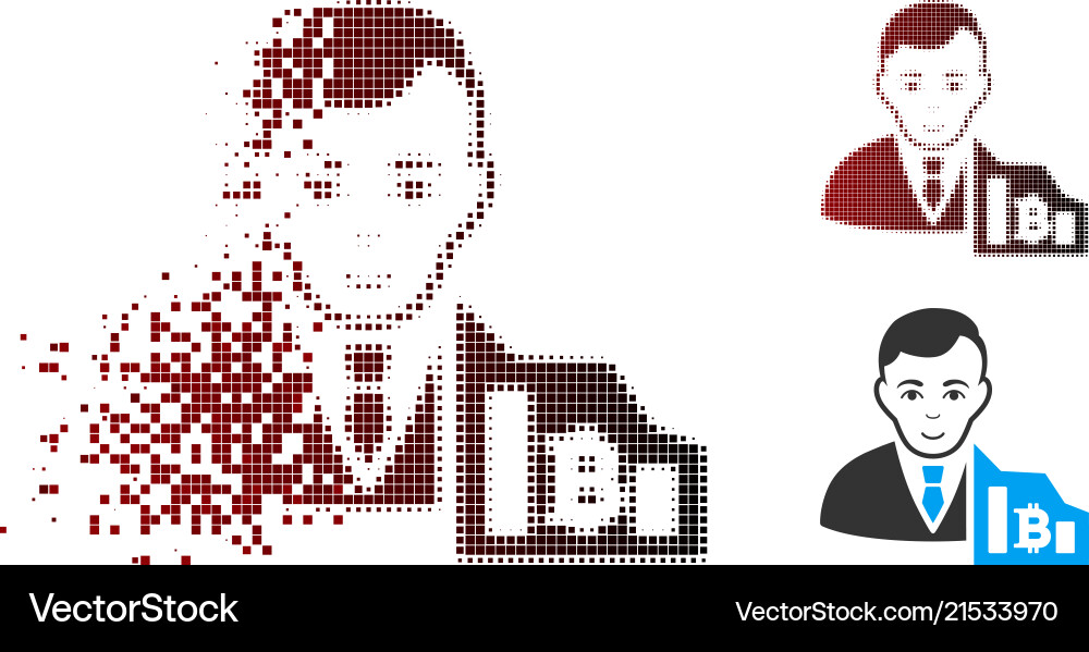 Dissolving pixel halftone bitcoin trader icon Dissolving pixel halftone bitcoin trader icon vector image