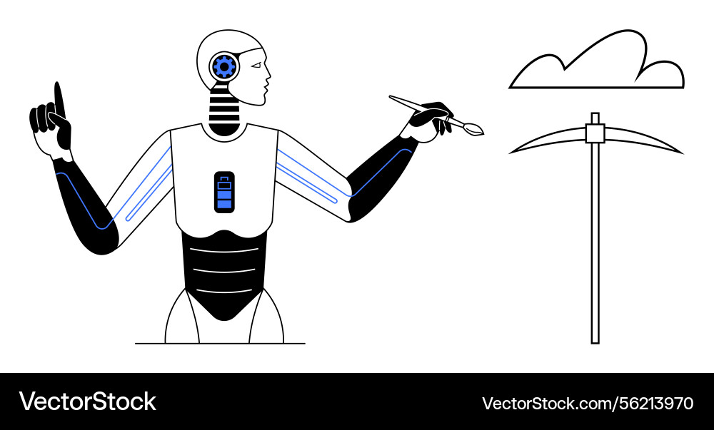 Futuristic ai robot using creativity and tools Futuristic ai robot using creativity and tools vector image