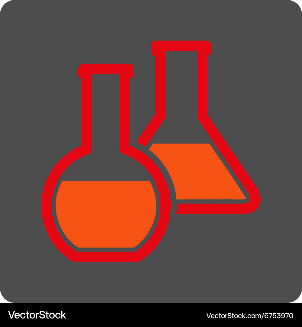 Glass flasks rounded square button vector image