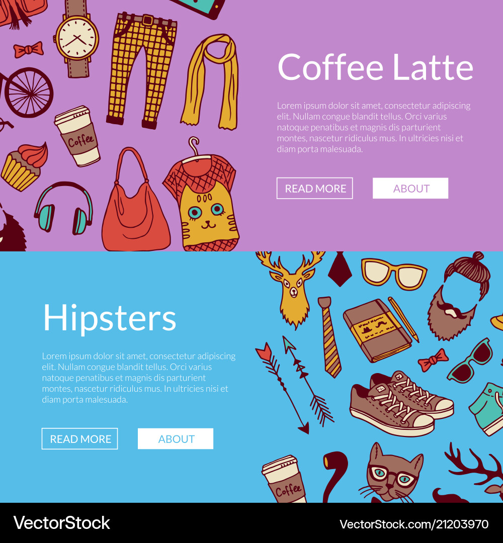 Hipster doodle icons horizontal banners Hipster doodle icons horizontal banners vector image