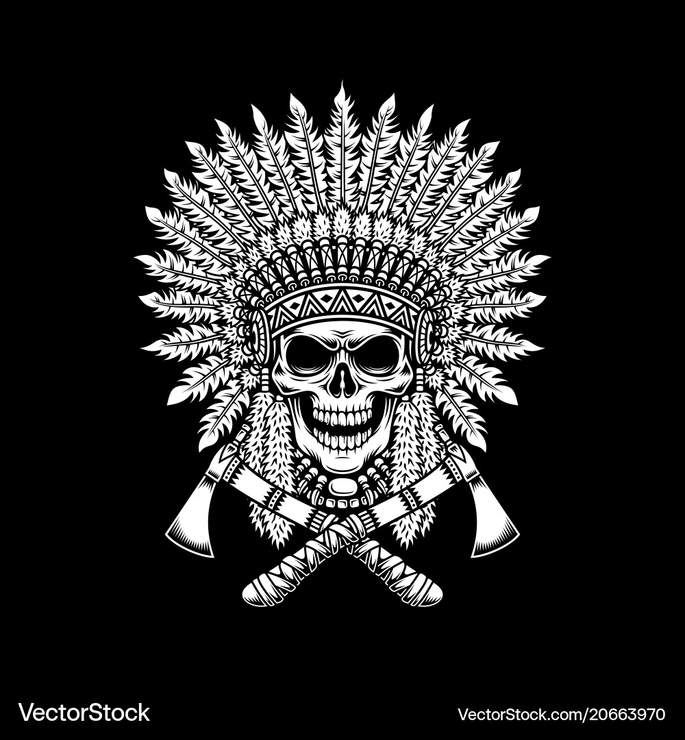 Native American Skull with Crossed Tomahawks vector image
