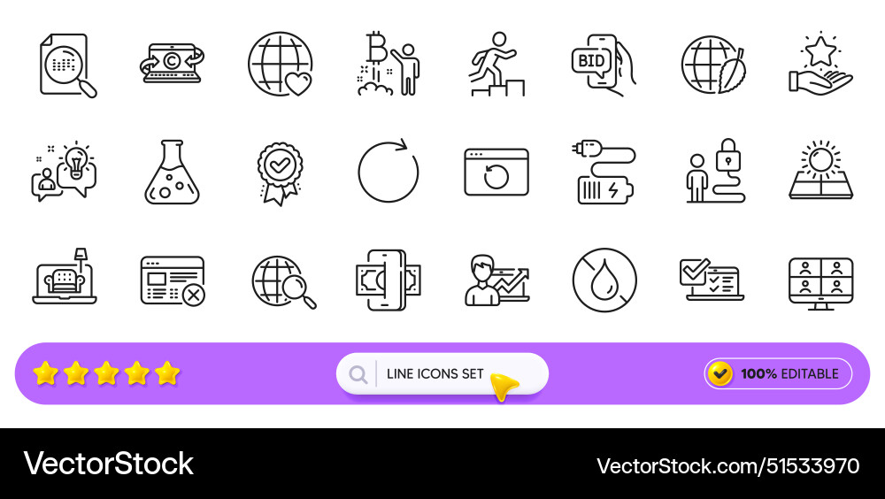 Phishing reject web and search file line icons Phishing reject web and search file line icons vector image