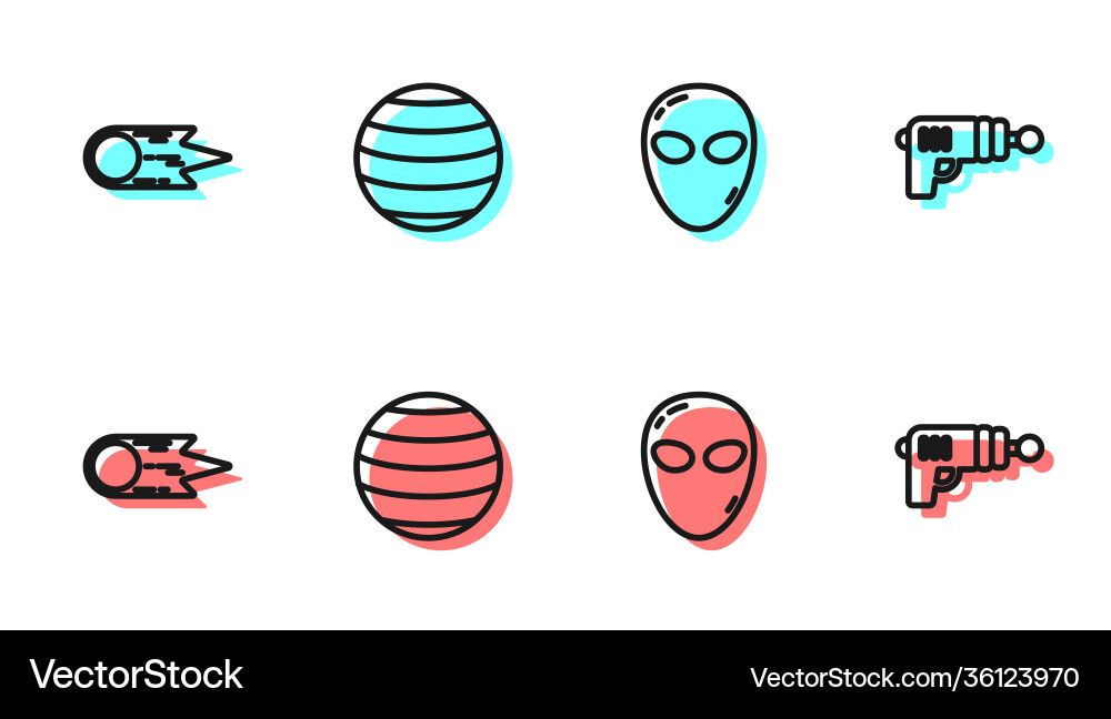 Set line alien comet falling down fast planet Vector Image