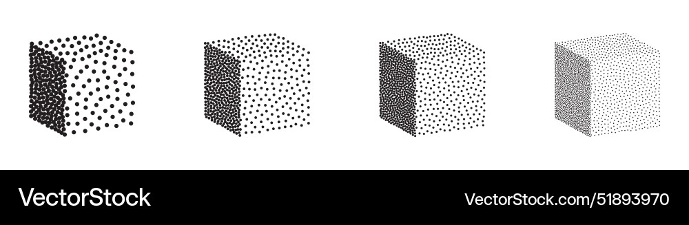 Set of 3d cubes in halftone dotwork style Set of 3d cubes in halftone dotwork style vector image