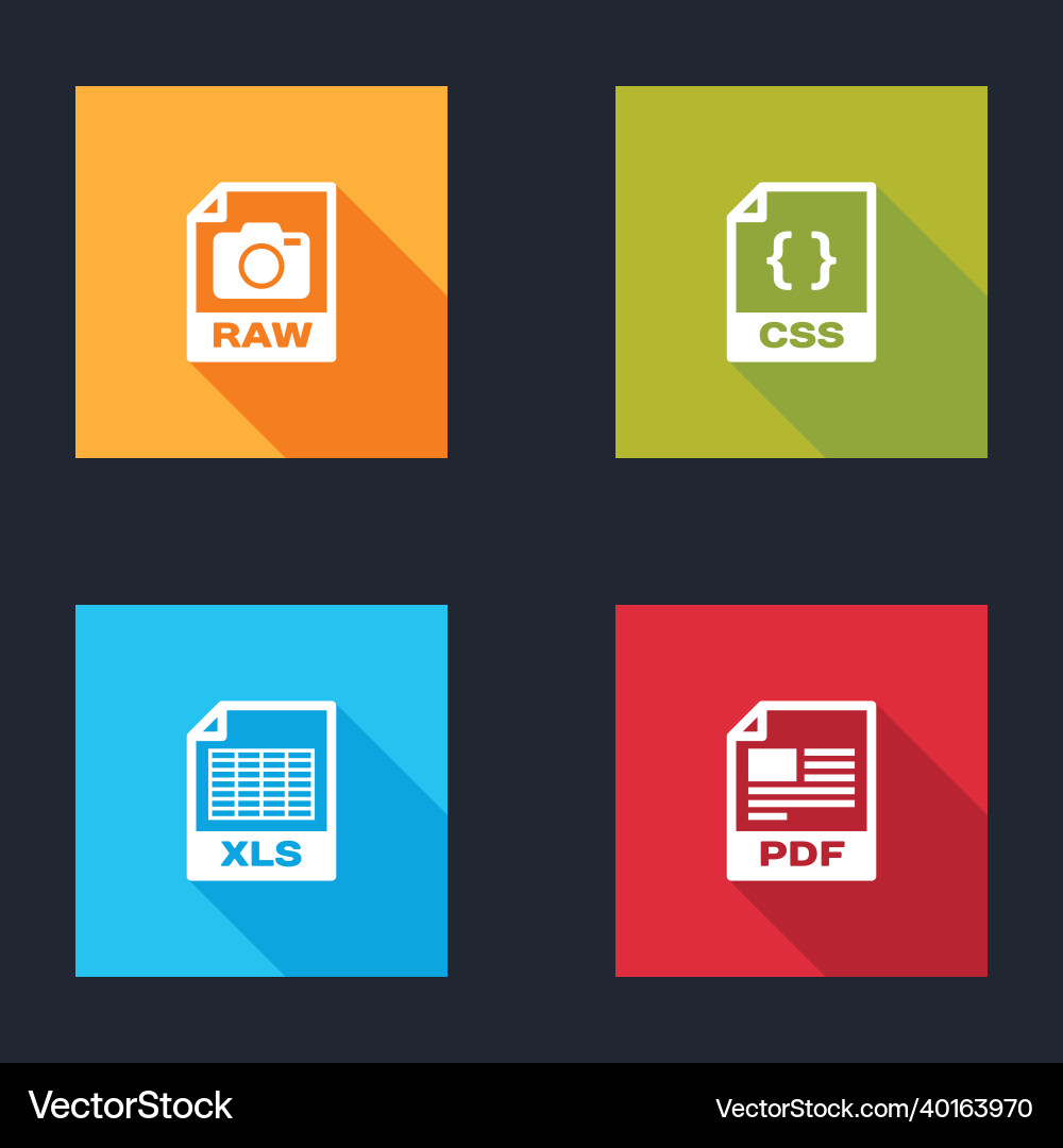 Setzen Sie Rohdateidokument css xls und pdf-Symbol vektorbild