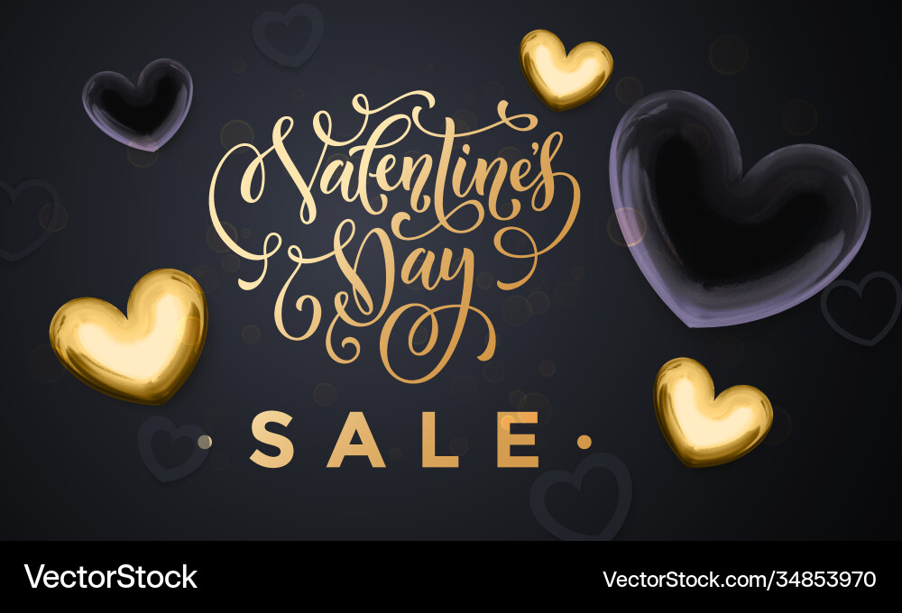 Valentine day sale gold heart glitter poster Valentine day sale gold heart glitter poster vector image