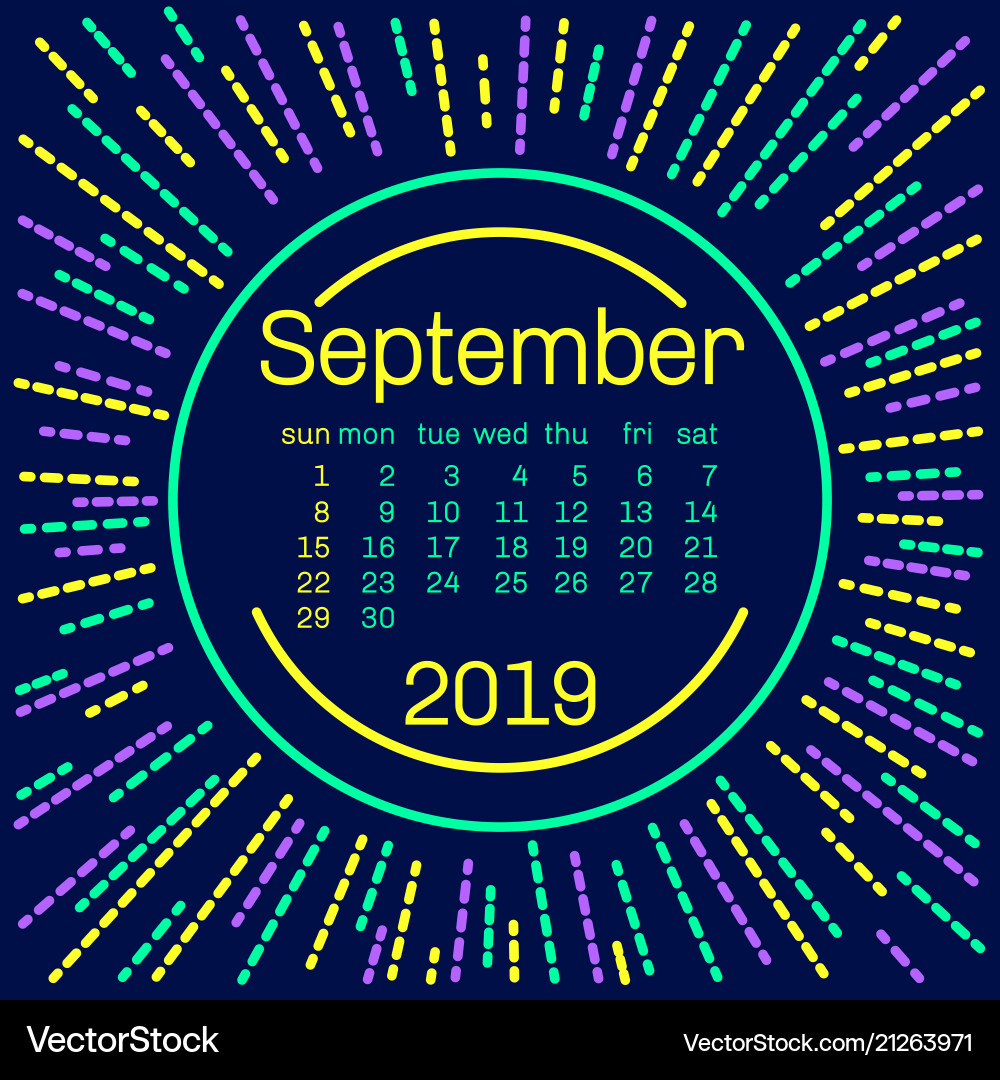2019 September Kalenderseite in memphis Stil 2019 September Kalenderseite in memphis Stil vektorbild