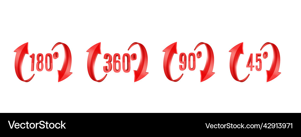 3d curve arrows and rotation angle degrees sing Vector Image