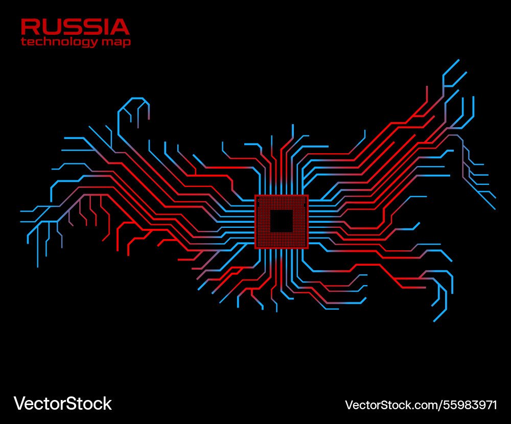 Abstract russia map with cpu circuit board vector image
