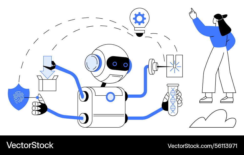 Ai robot performing tasks with innovation Ai robot performing tasks with innovation vector image