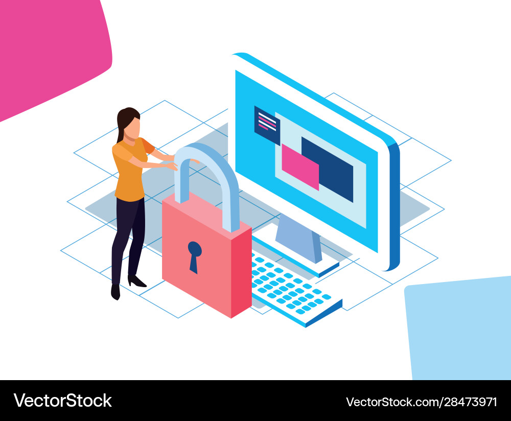 Big data colorful design with padlock computer Big data colorful design with padlock computer vector image
