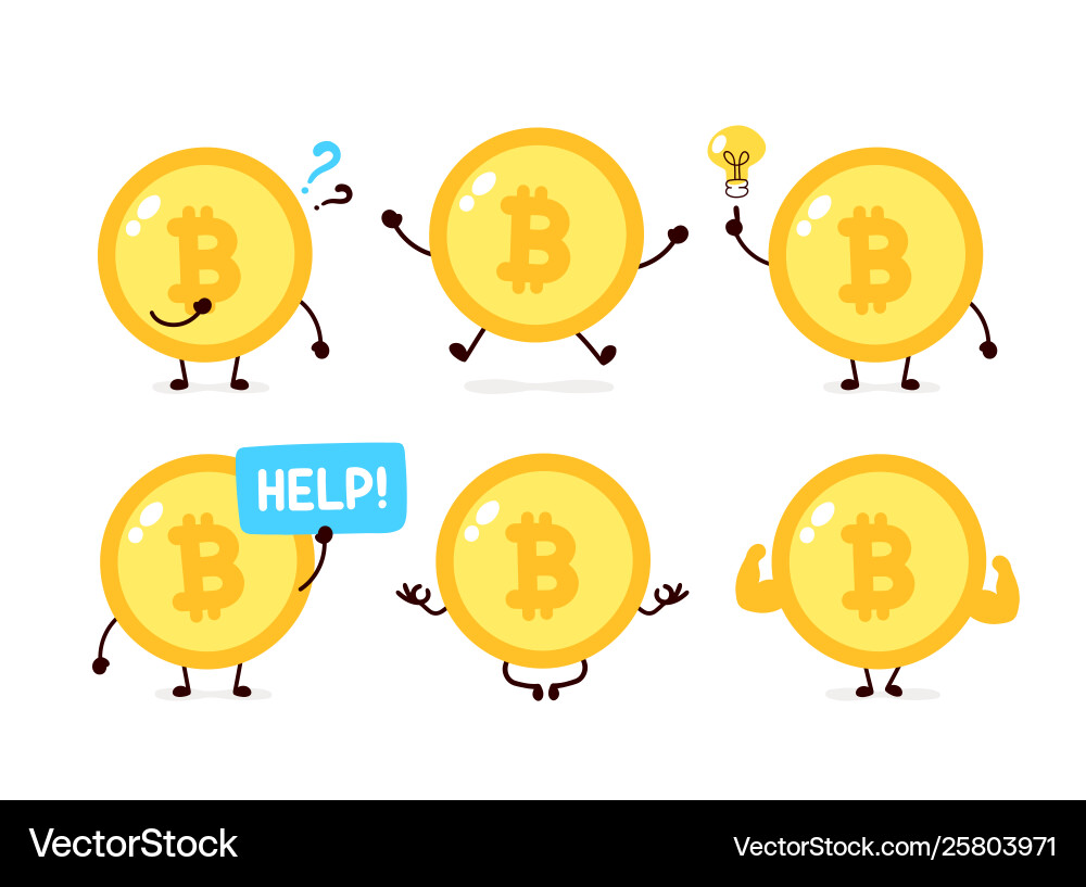 Bitcoin coin character set collection Vector Image