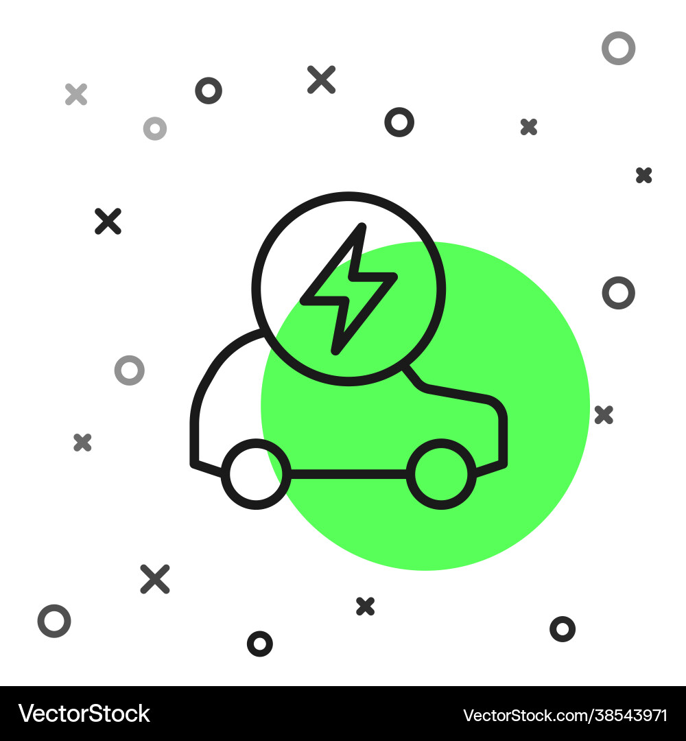 Elektroauto schwarzer Linie und elektrischer Kabelstecker Elektroauto schwarzer Linie und elektrischer Kabelstecker vektorbild