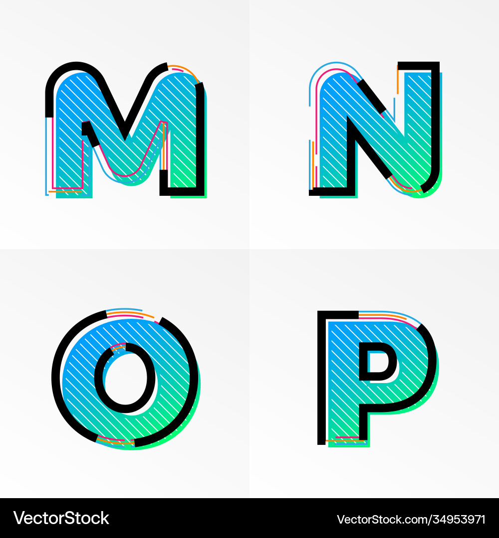 Font alphabet set letters m n o p gradient color Font alphabet set letters m n o p gradient color vector image