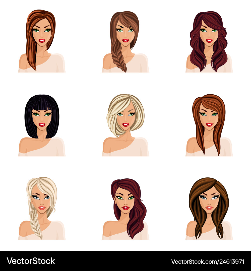 Girls Hairstyles & Avatar Options Vector Image