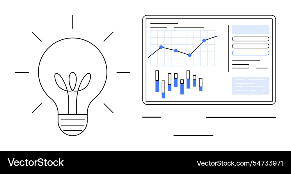 Light bulb and data analytics screen highlighting Light bulb and data analytics screen highlighting vector image
