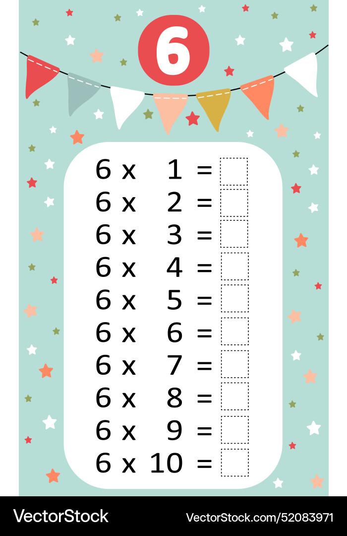 Multiplication table by 6 with a task to consolida Vector Image