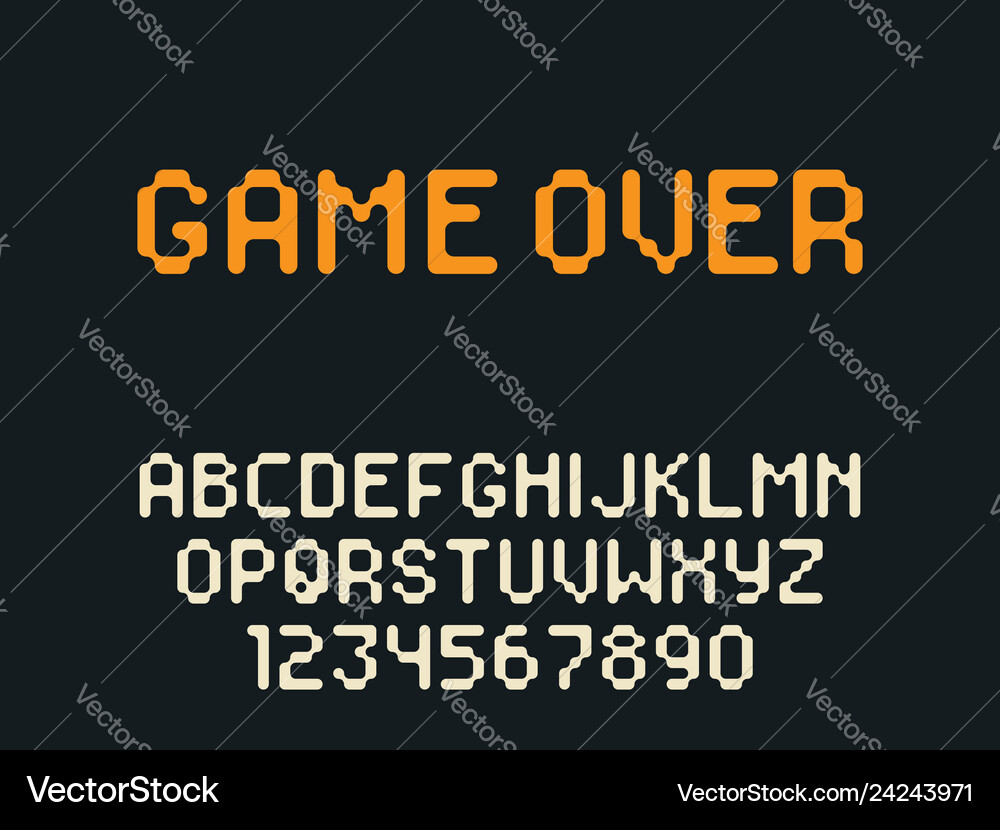 Pixel latin alphabet letters and numbers Pixel latin alphabet letters and numbers Vector Image
