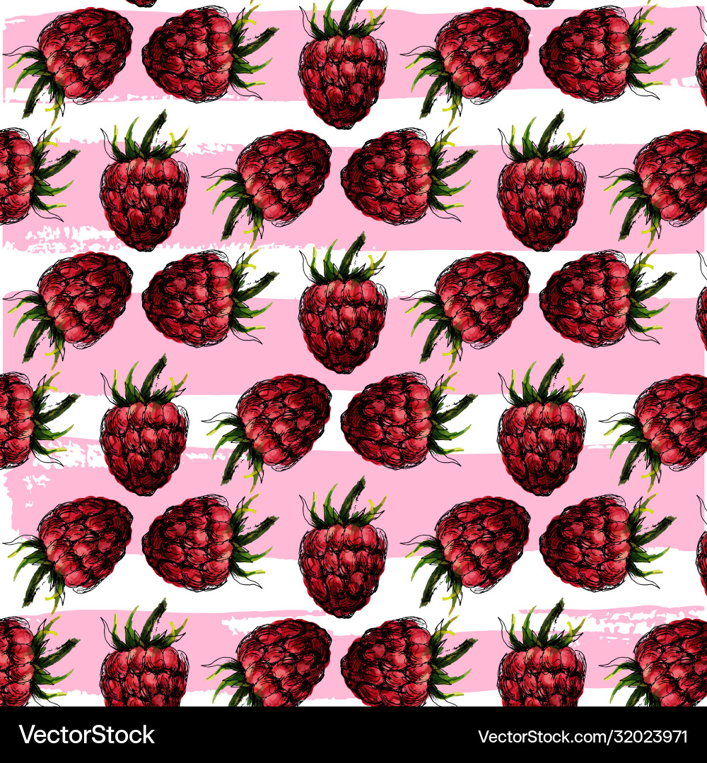 Ripe Raspberry Seamless Pattern vector image