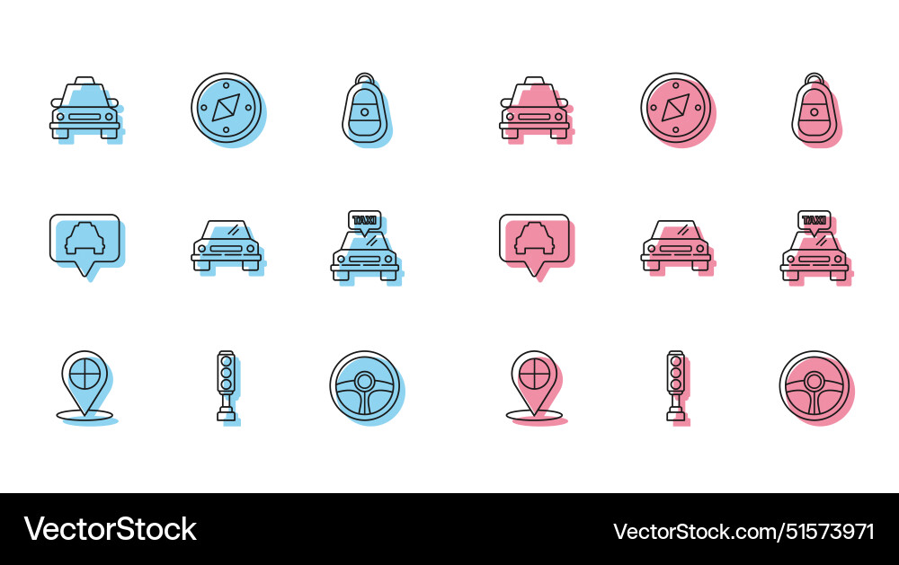 Set line map pointer with taxi traffic light Set line map pointer with taxi traffic light vector image