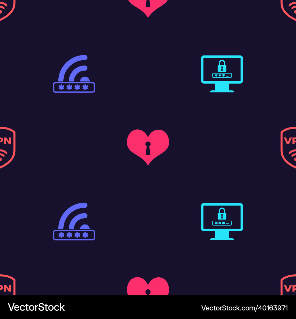 Set monitor with password wifi locked heart Vector Image