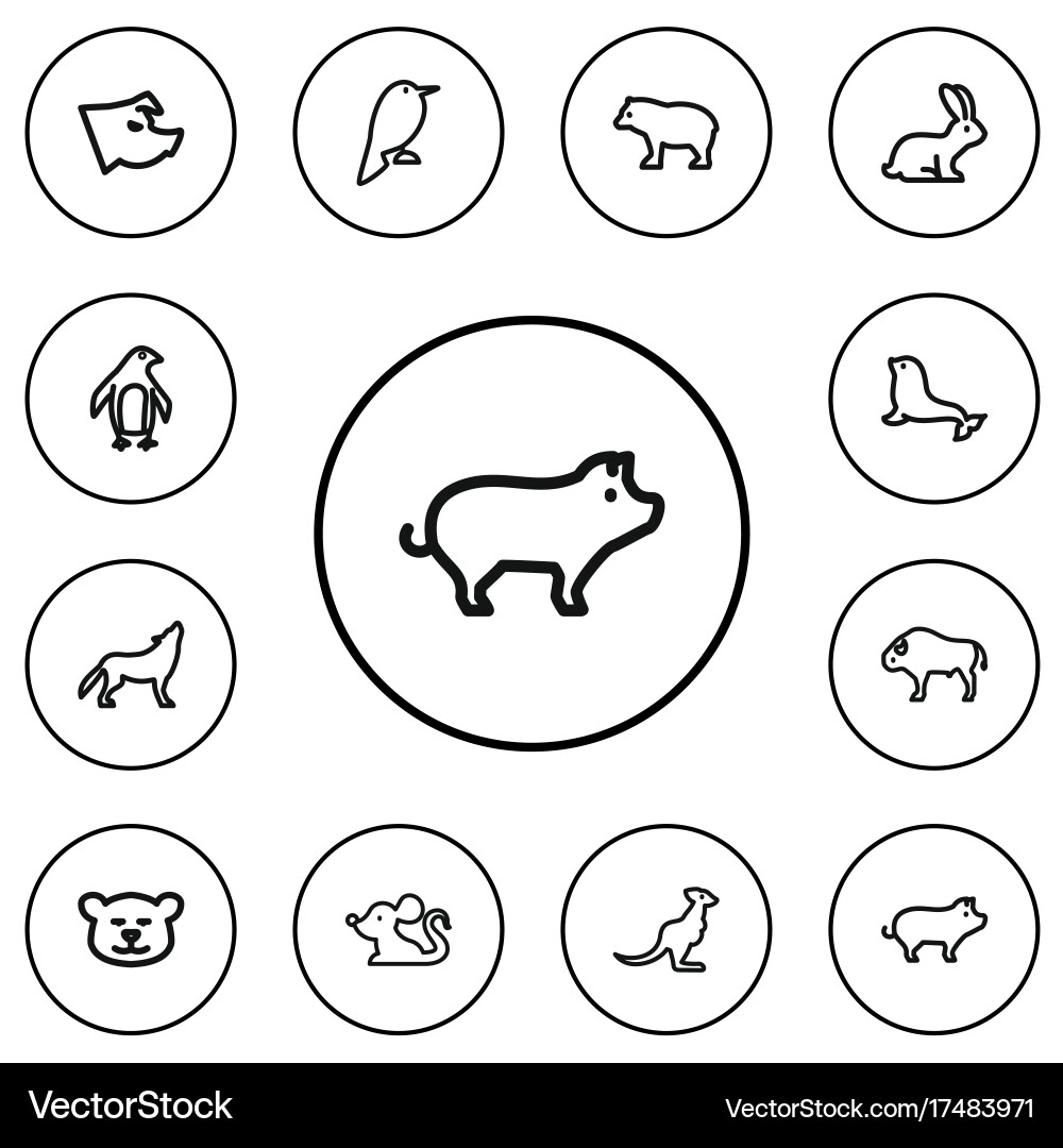 Set of 12 editable zoo outline icons includes vector image