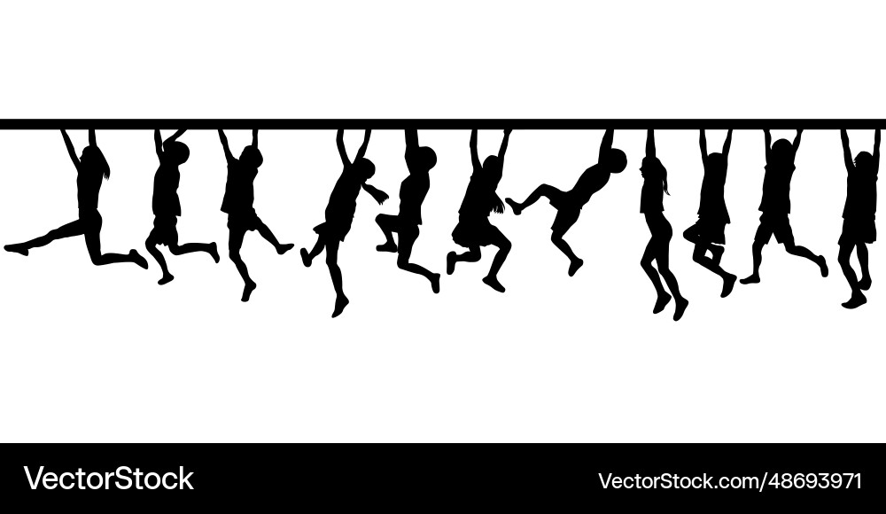 Silhouettes of children hanging from a horizontal Vector Image