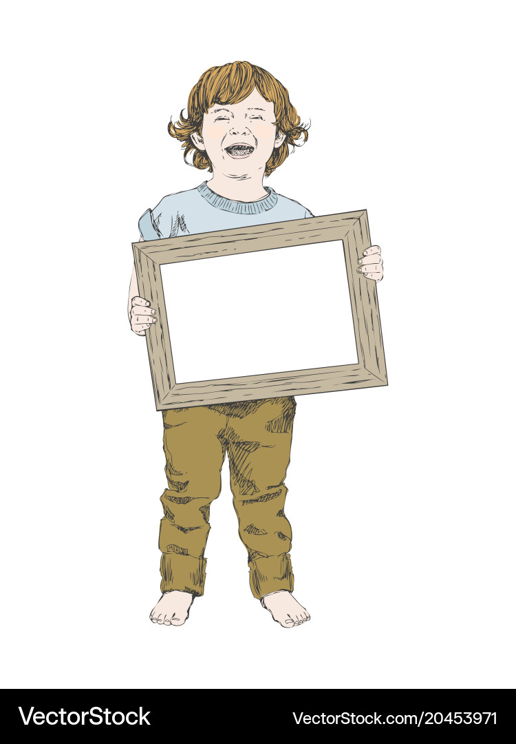 Smiling Boy with Frame Sketch Vector Image