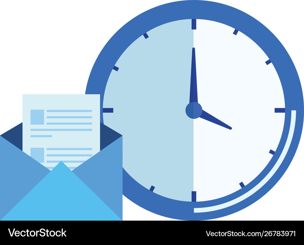 Time clock watch with envelope mail Time clock watch with envelope mail Vector Image