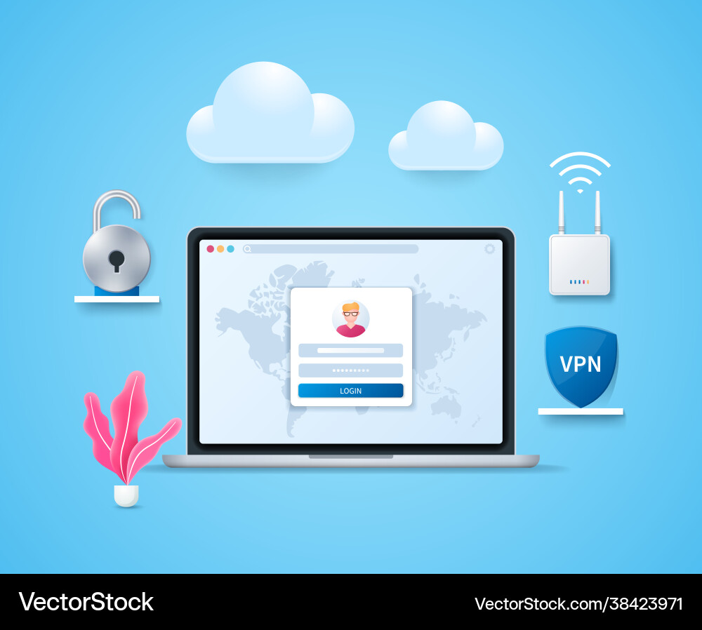 Virtual private network in 3d style Virtual private network in 3d style Vector Image