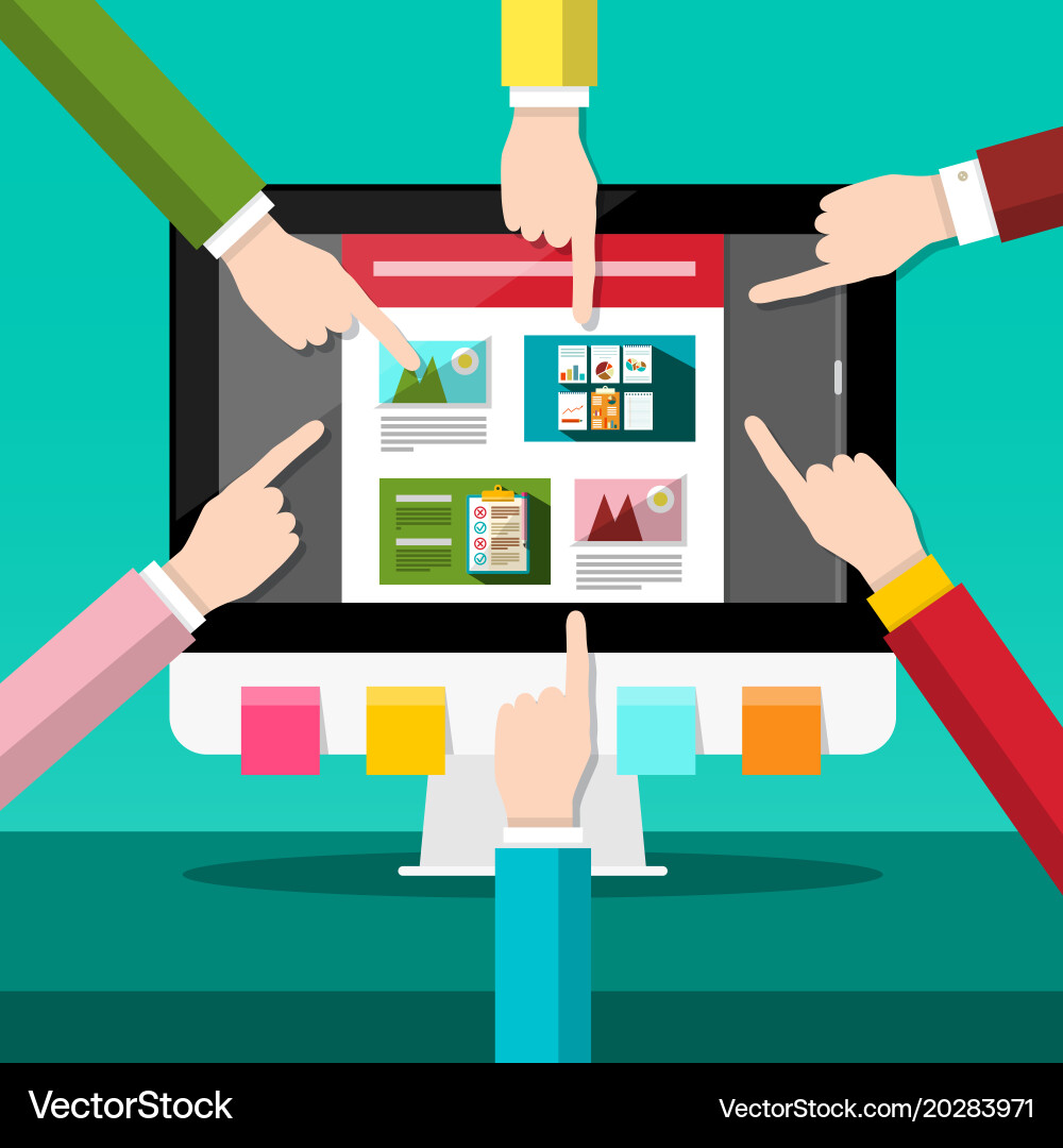 Web design project on pc computer with human vector image