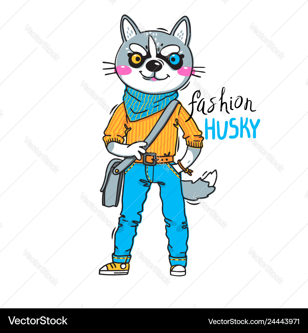 Welpen in modischen Kleidung Mode husky print Welpen in modischen Kleidung Mode husky print vektorbild