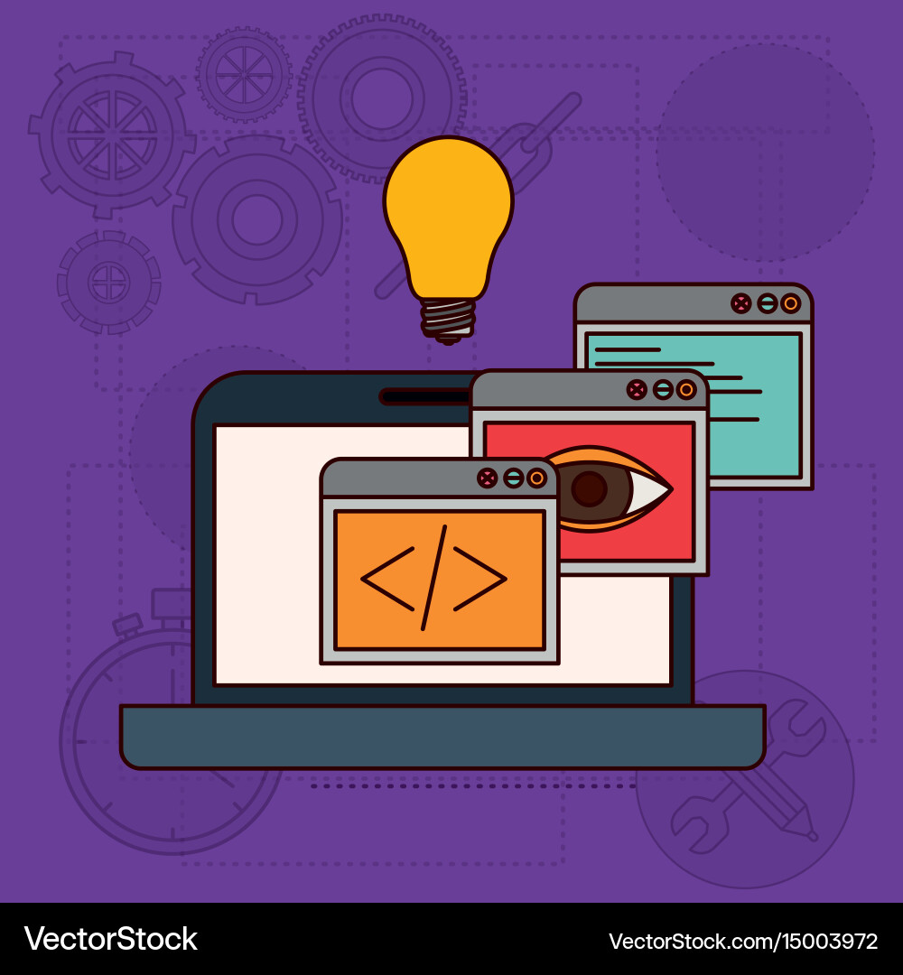 Background with apps windows in development vector image