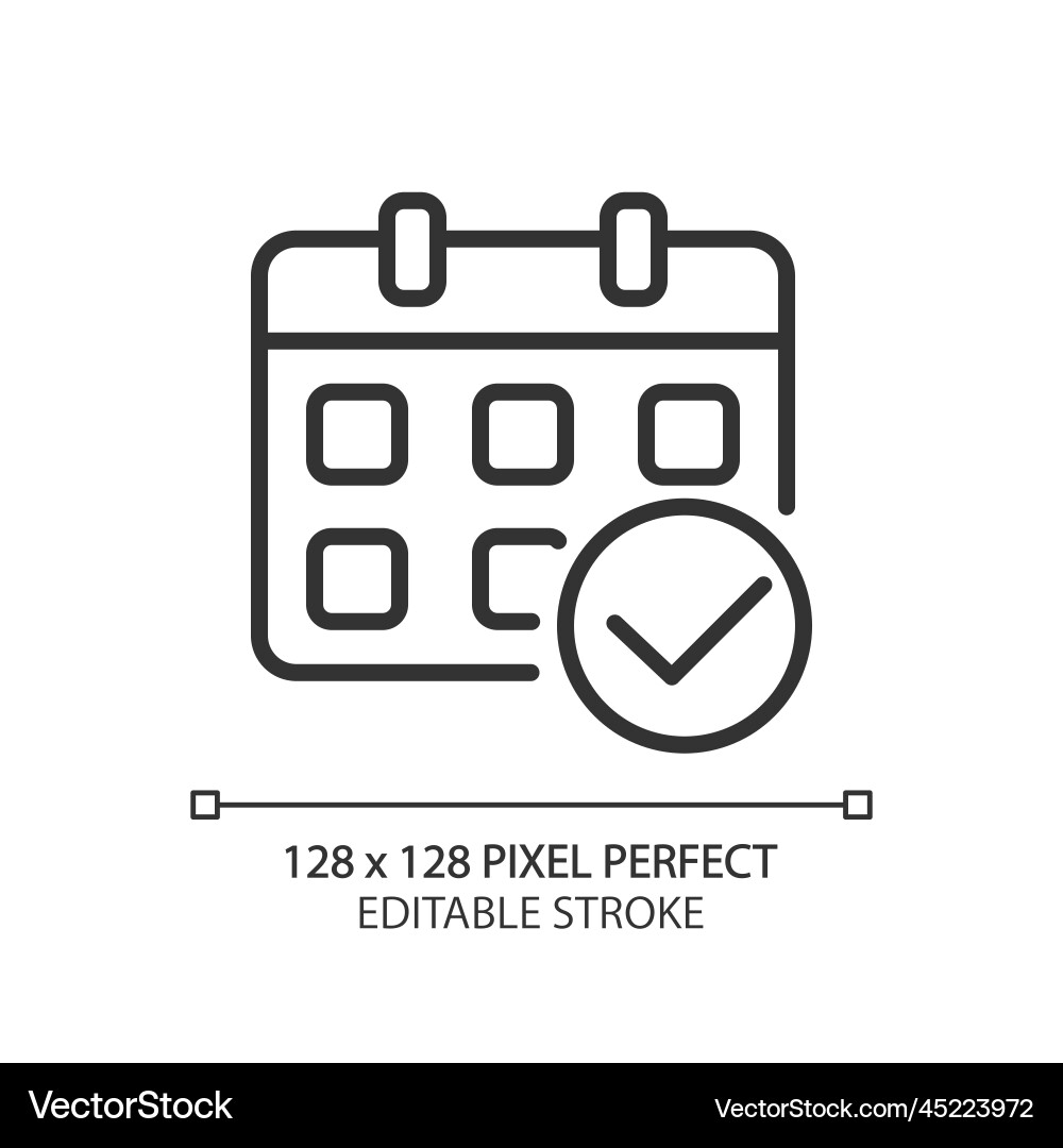 Calendar with check mark pixel perfect linear icon vector image
