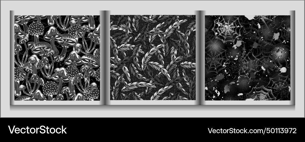 Camo patterns with mushrooms feathers spiderweb Camo patterns with mushrooms feathers spiderweb vector image