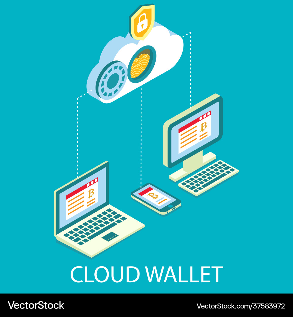 Cloud cryptocurrency wallet isometric – Royalty-Free Vector | VectorStock