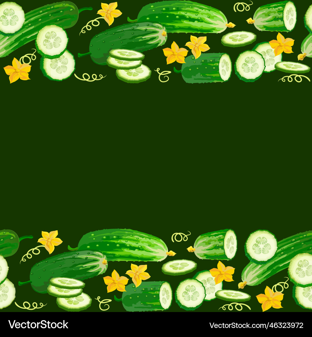 Cucumber seamless pattern with slices and flowers Vector Image