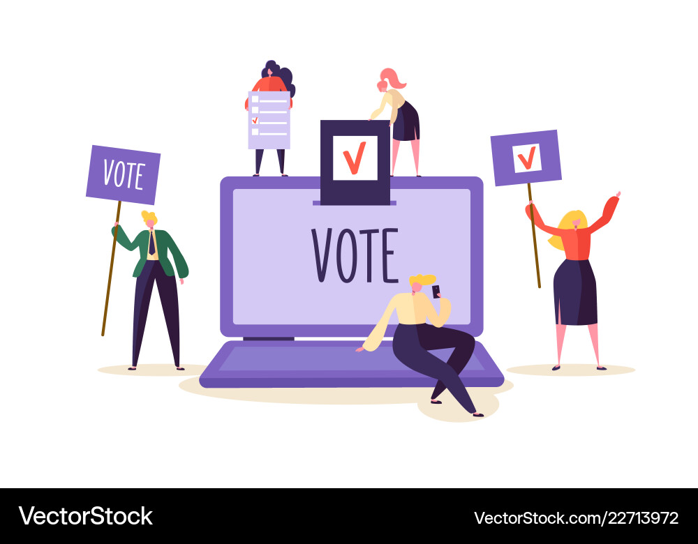 E-voting concept characters voting using laptop E-voting concept characters voting using laptop vector image