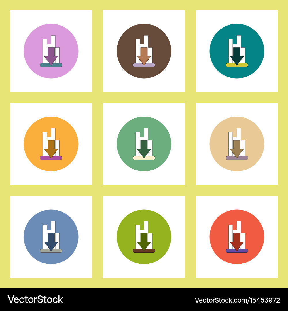 Flat icons set of column chart with arrow down vector image